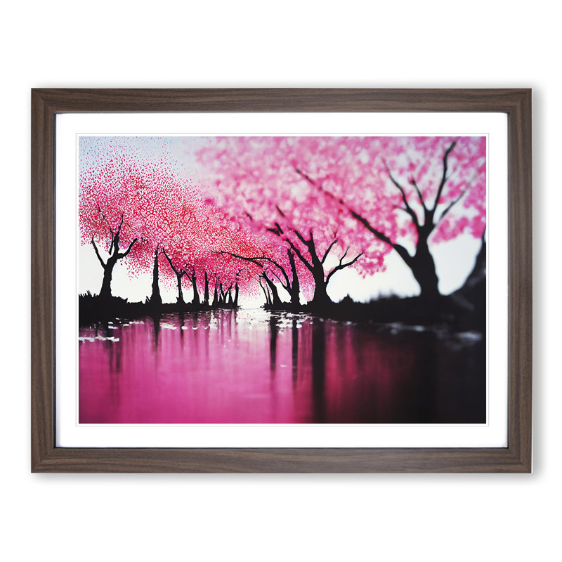 Cherry Blossom Tree Park - Single Picture Frame Painting, 34cm H x 46cm W x 2cm D, Walnut