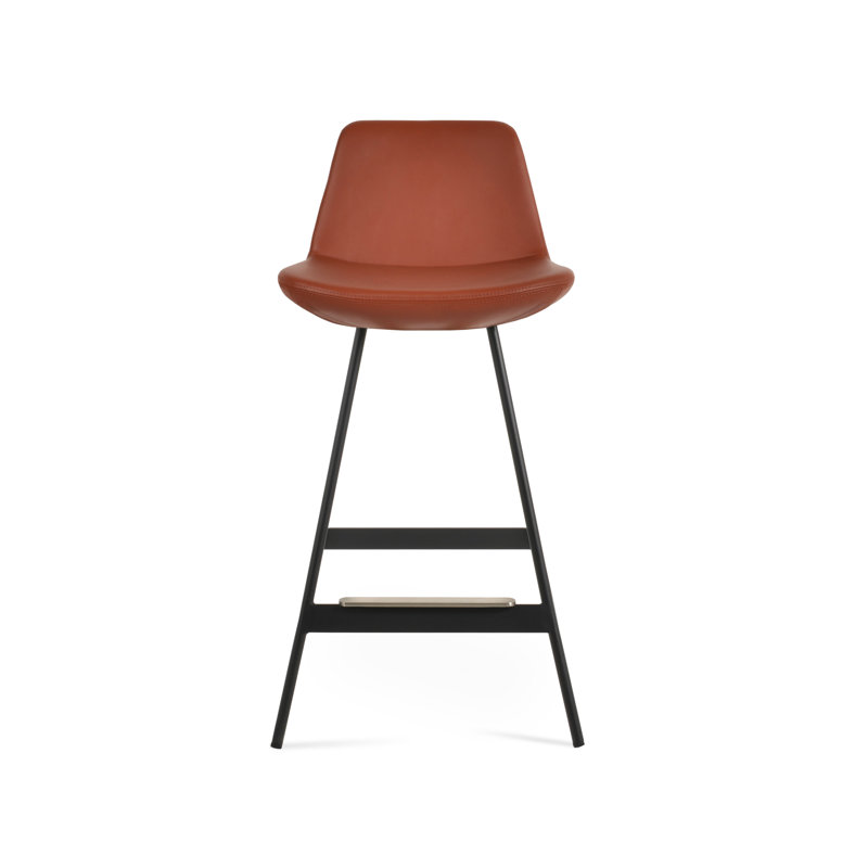Tabouret Pera Balat, Noir, Similicuir cannelle, Tabouret de comptoir (siège d'une hauteur de 24 p