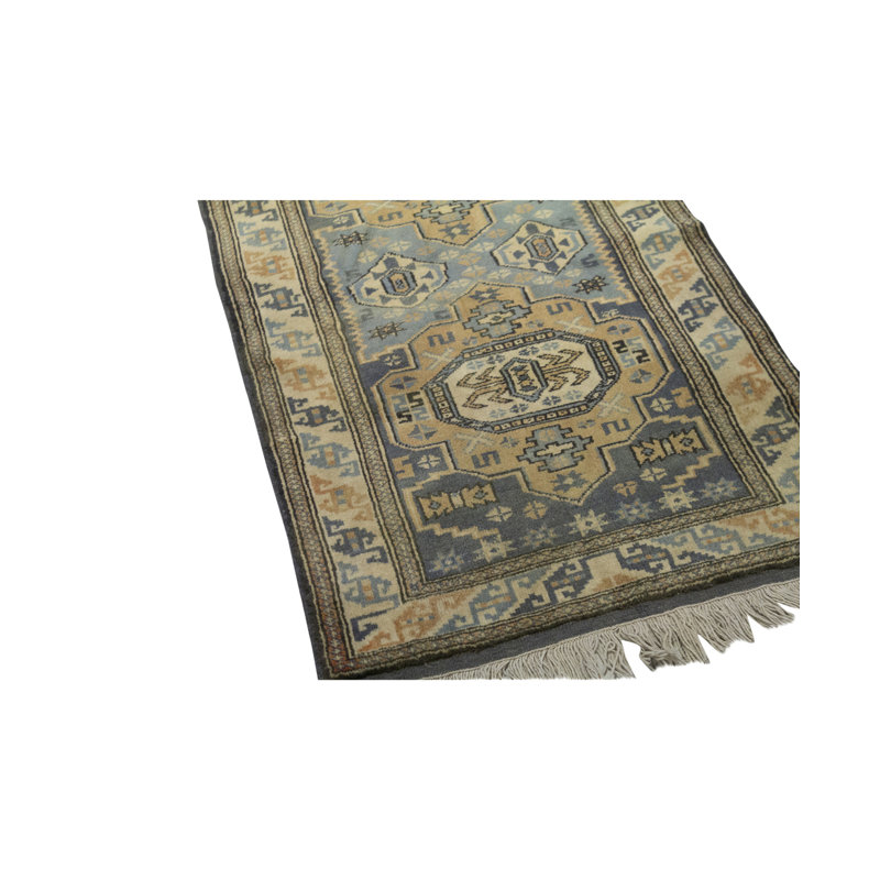 Tapis ivoire et bleu noué à la main de haute qualité