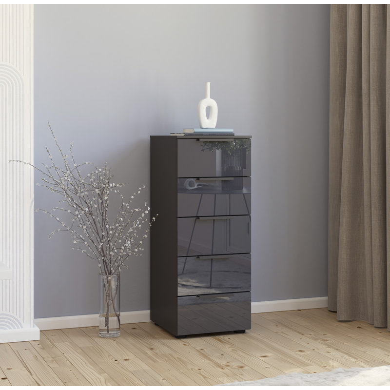 Flipp 5 Drawer 40Cm W Chest, Graphite/Glass Basalt