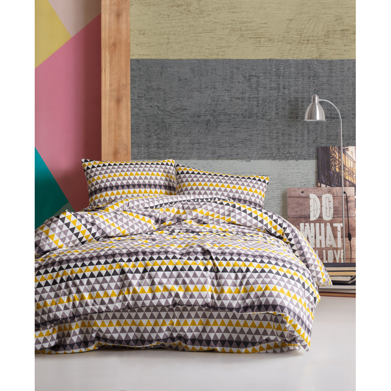Ensemble de housse de couette 100% coton jaune / gris / noir Bagnell