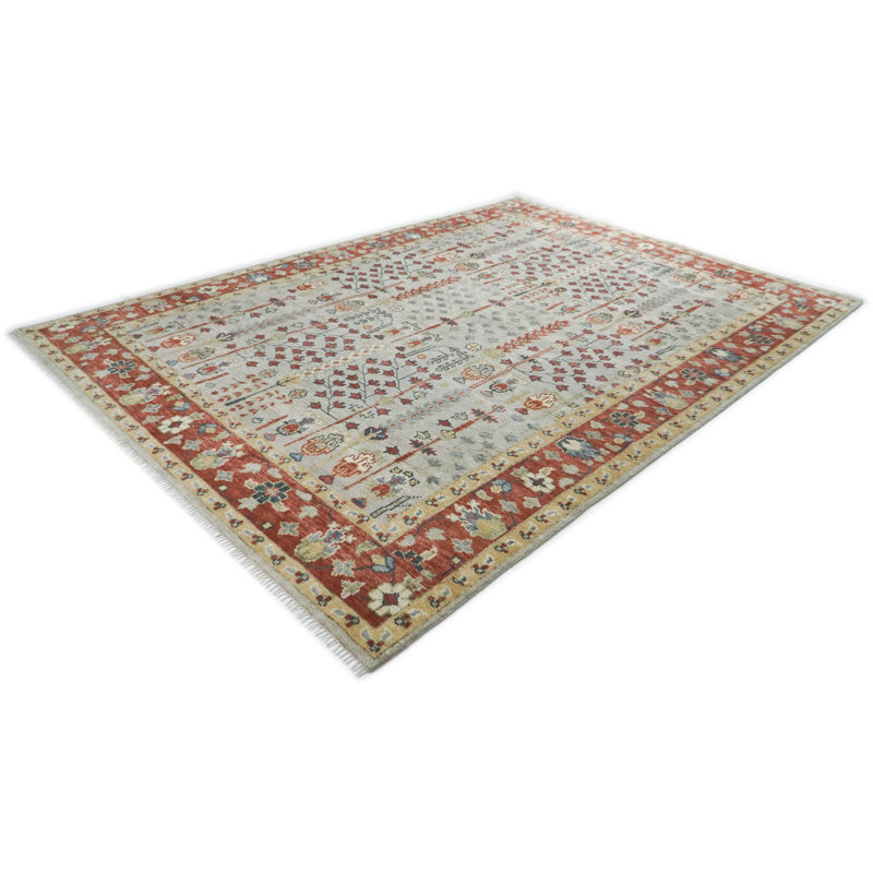 Tapis transitionnel en laine noué à la main de couleur ardoise noué à la main 10 pi 1 po x 14 pi Oushak, Orange