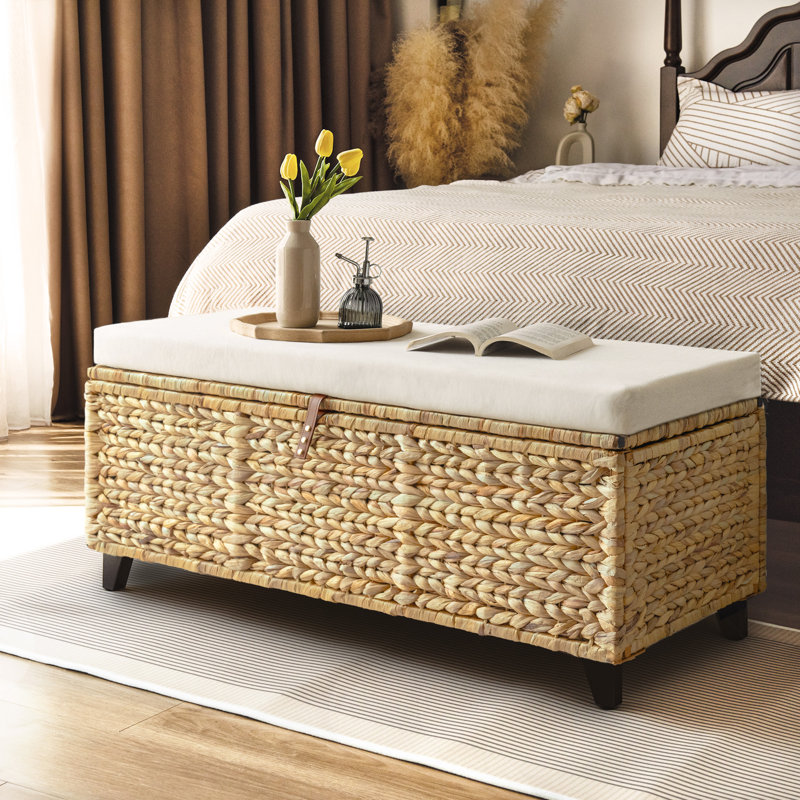 Leimomi Wicker Upholstered Bench with Storage, Brown