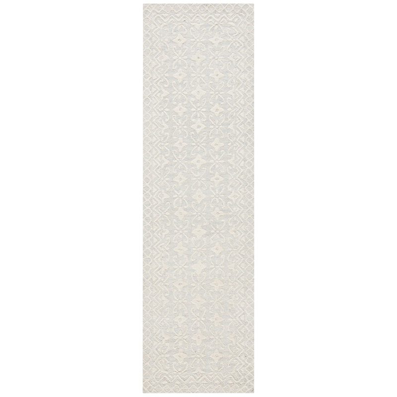 Jahiem Geometric Handmade Tufted Wool Gray/Ivory Area Rug, Runner 2'3" x 8'