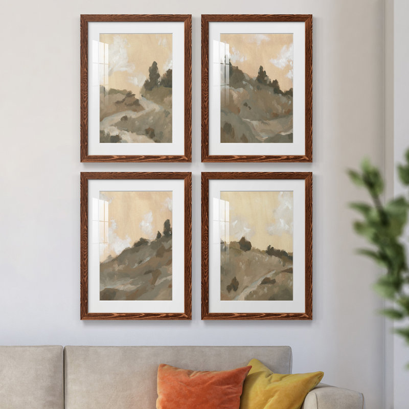 Hillside Walking Path I - ensemble de 4 peintures encadrées, H 20 po x l 68 po x P 1,5 po, Érable encadré
