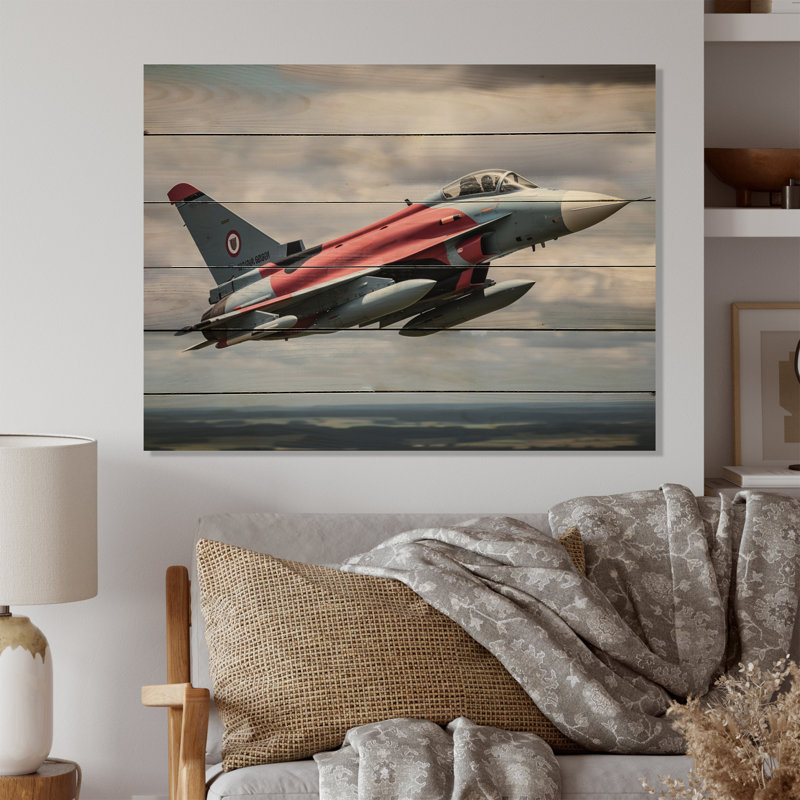 Avion de chasse militaire I - impression sans cadre sur bois, H 10 po x l 20 po x P 0,78 po