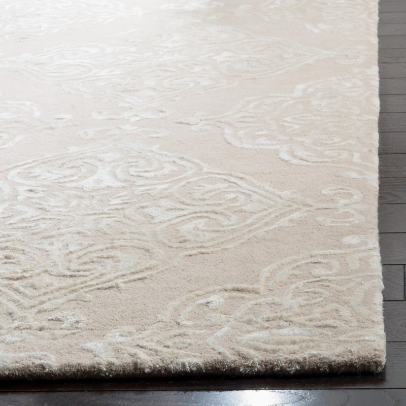 Bernon Hand Tufted Viscose/Wool Damask Rug in Beige, Rectangle 8' x 10'