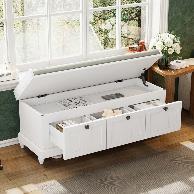 Banc de rangement pour hall d'entrée et salon, Blanc