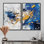 Kaléidoscope cubique bleu et jaune - décoration murale bleue 2 panneaux