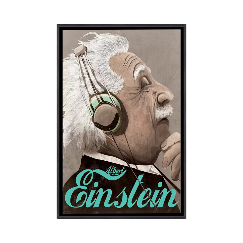 Albert Einstein - impression d'art graphique, Aucun mat, H 26 po x l 18 po x 1,5 po, Toile avec cadre noir patiné