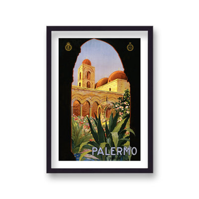 Vintage Travel Palermo with Border 1 Piece Single Picture Frame Wall Art