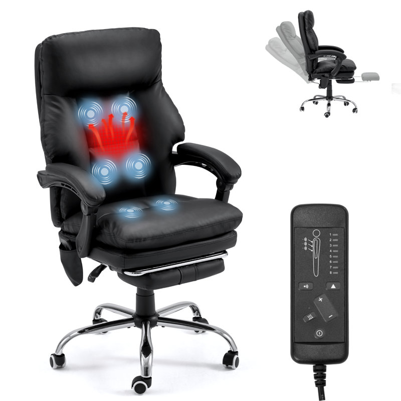 Chaise de bureau ergonomique avec 6 points de vibration, réglable en hauteur et en angle, Noir