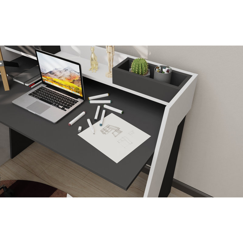 Tracee Geometric Writing Desk, Anthracite/White