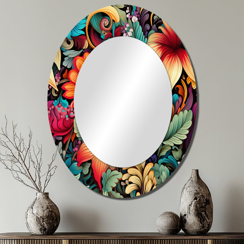 Motif bohème Rositta Tropical Tapestries - miroir floral, miroir mural unique, impression d'art en métal, 40" H x 30" W