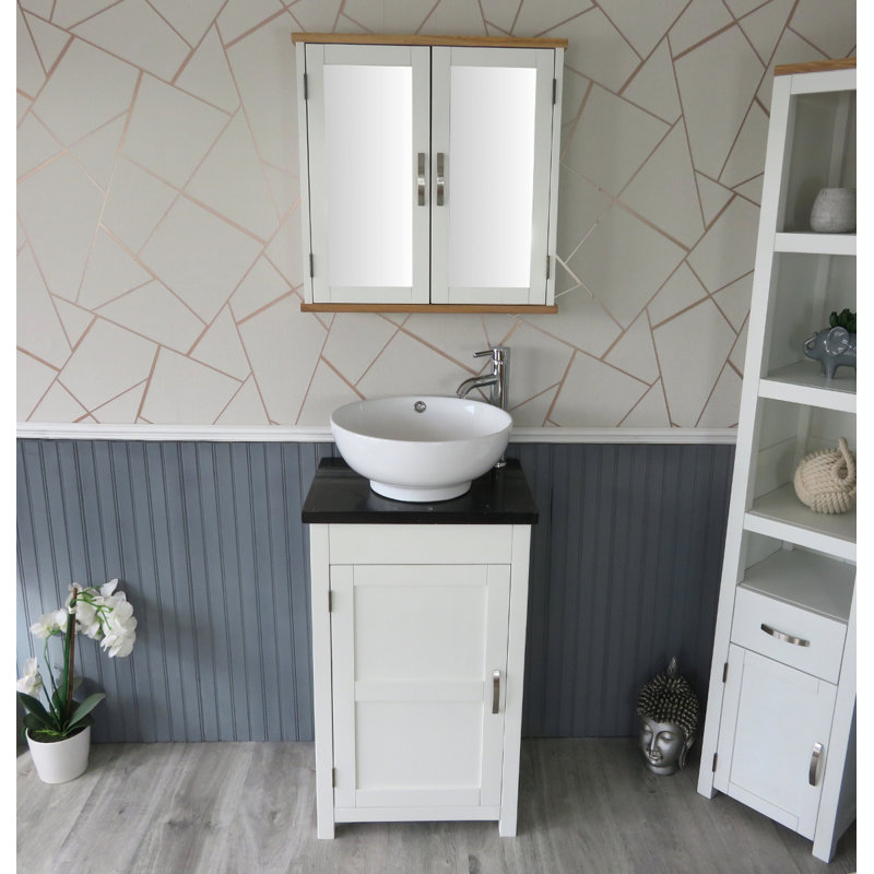 Scurlock 515mm Single Bathroom Vanity with Vessel Stone Basin, White, Black Quartz