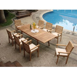 9 Pc Luxurious Grade-A Teak Dining Set - 94" Rectangle Table And 8 Hari Stacking Arm Chairs #01Hr7