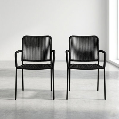 Reno All-black Modern Outdoor Patio Rope Chairs - No Assembly, Quick Dry
