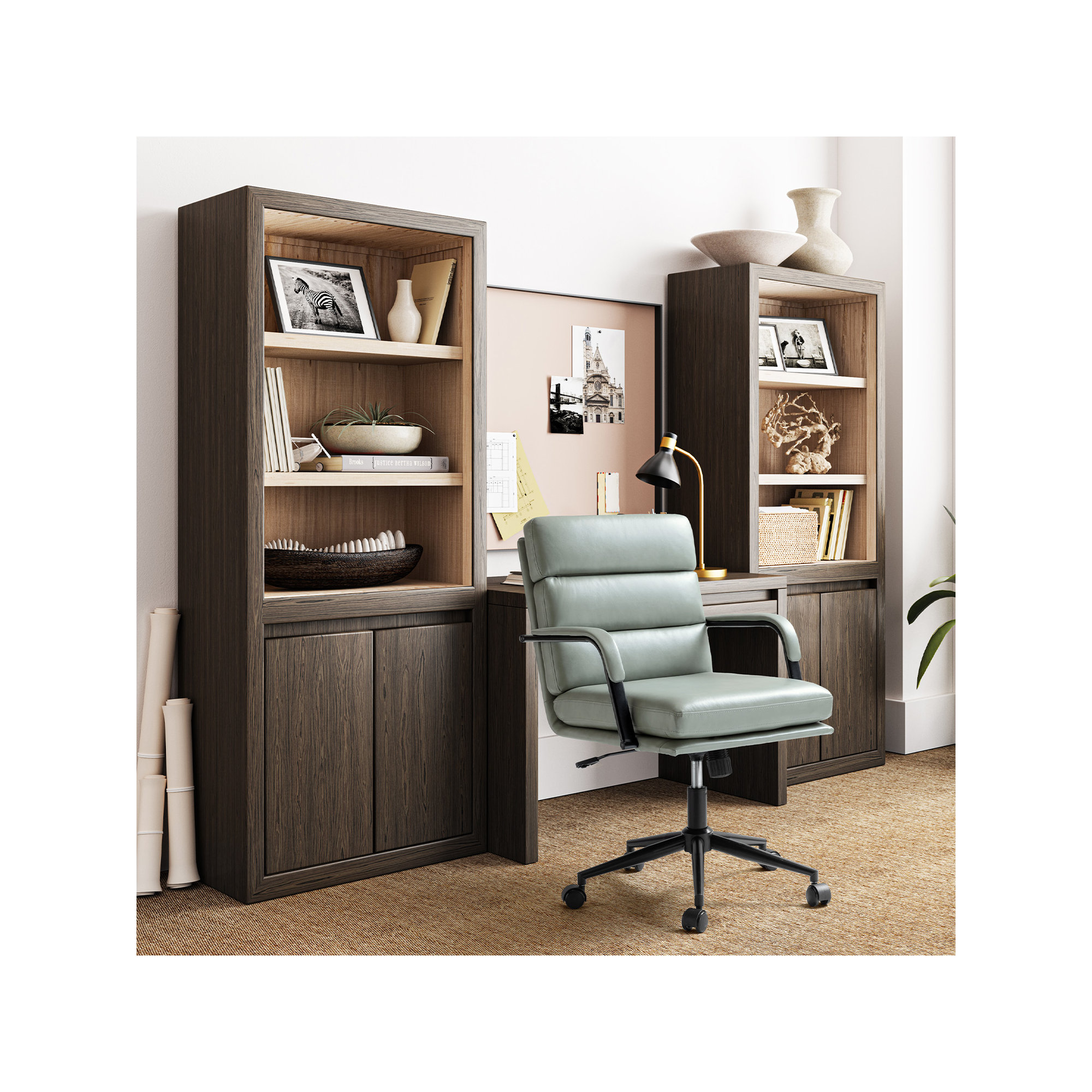 Anagrace Leather Upholstered Swivel Tilt Task Office Chair, Sage Pebbled Faux Leather