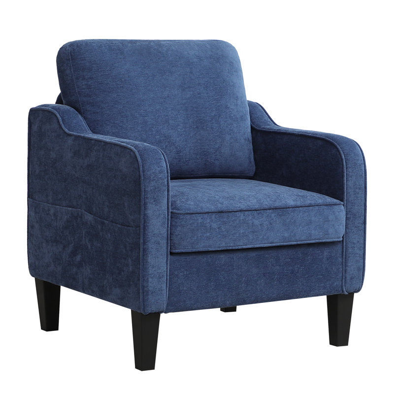 Mid-Century Accent Chairs Featuring Removable Cushions, Blue