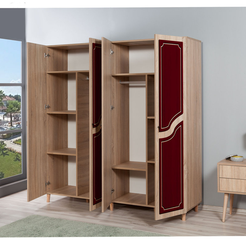Rumsey 4 Door Manufactured Wood Wardrobe, Burgundy