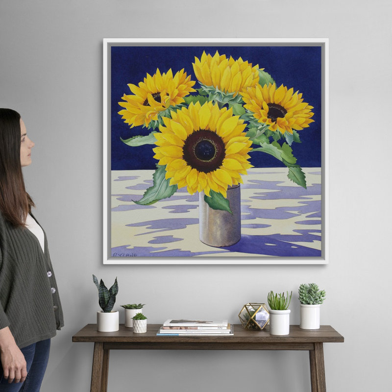 Art mural toile tournesol, Cadre blanc, H 36 po x l 36 po x P 1,75 po