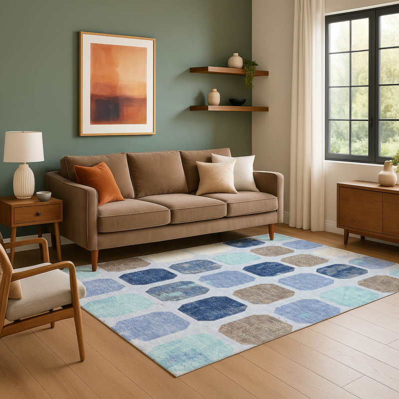 Premium Machine Washable Mayfield AMF1950 Geometric Rug, Rectangle 10' x 14'