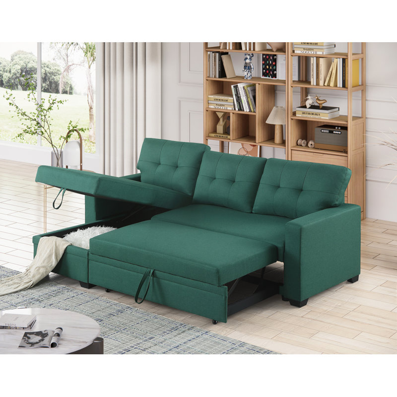 Canapé modulaire convertible rembourré avec méridienne escamotable, Vert