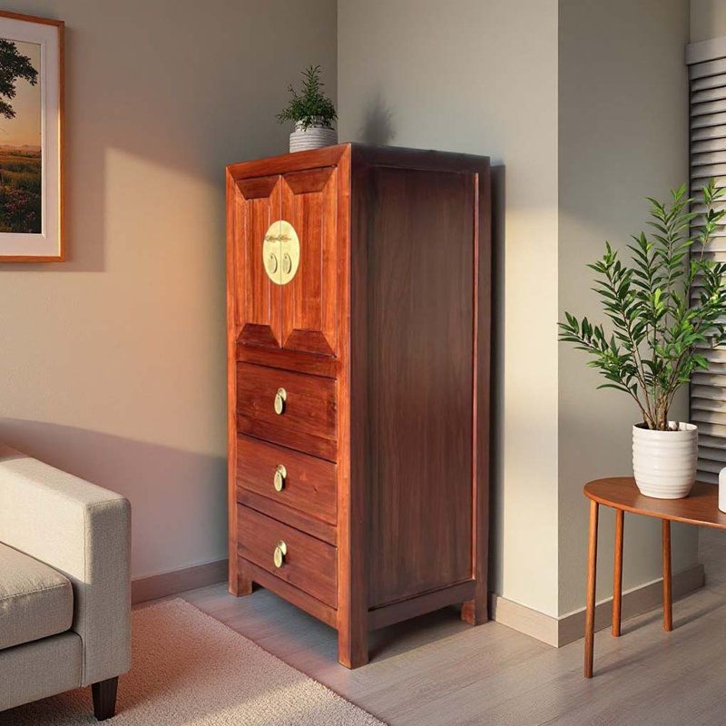 Armoire d'entrée en bois de camphre massif, Bois brun foncé