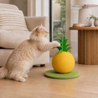 Cute Fruit Sisal Cat Scratching Post – 8.7" Durable Natural Rope Scratcher with Stable Base, Fun 3D Shapes for Indoor Cats (Pineapple)
