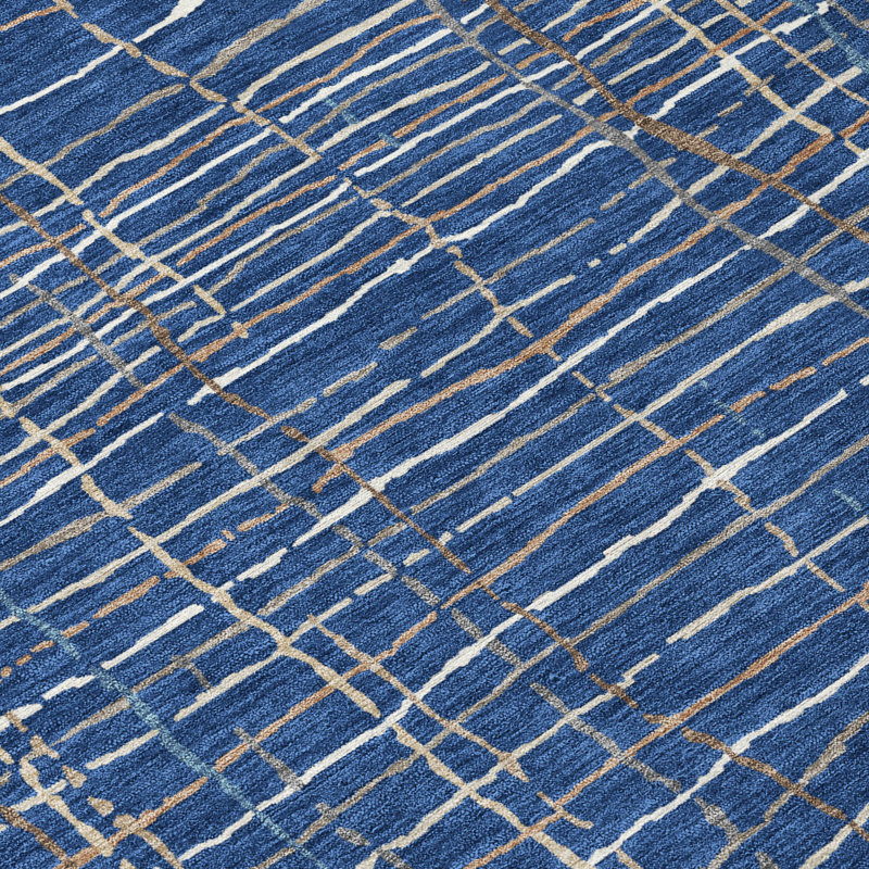Navy and White Striped Synthetic Washable Rug 2'6" x 3'10"