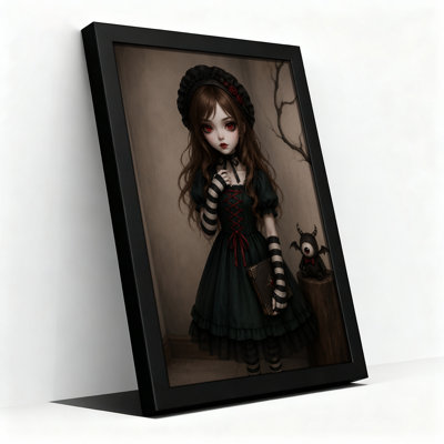 «Girl in Dark Green Dress with Red Eyes and Halloween», art mural sur toile