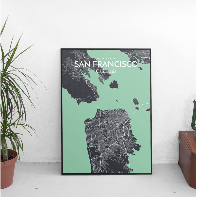 « san francisco city map », reproduction d’impression sur affiche en rêve, H 36 po x l 24 po x P 0,05 po