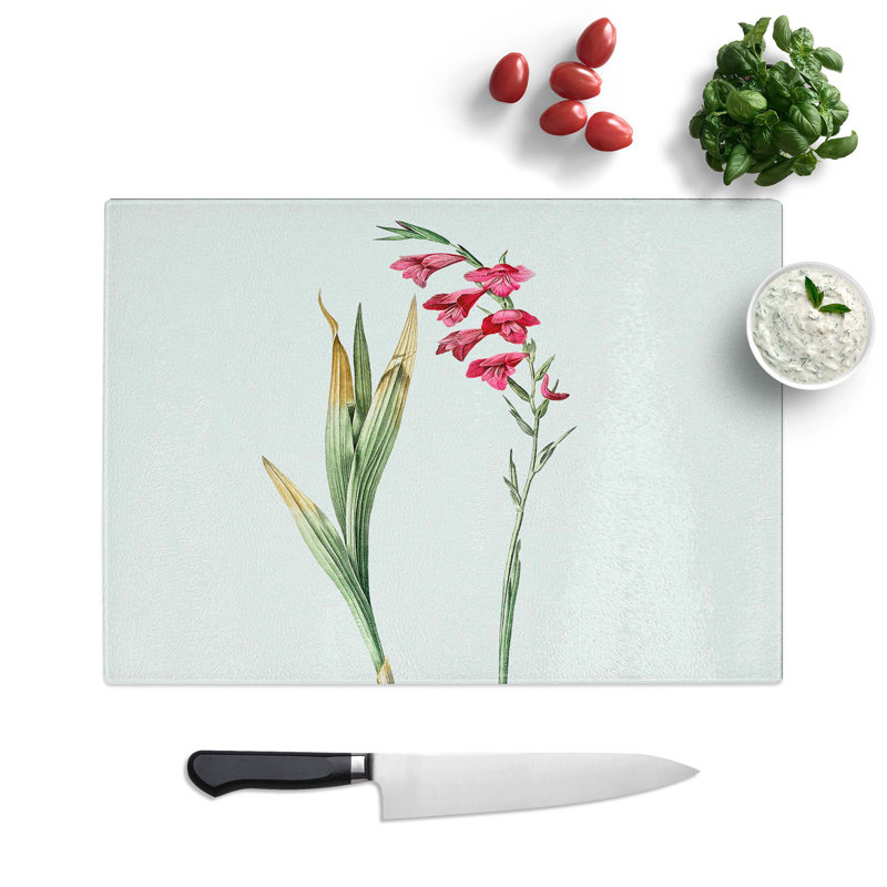 Tempered Glass Gladiolus Flowers by Pierre-Joseph Redoute Chopping Board, 28.5 cm W x 20 cm L