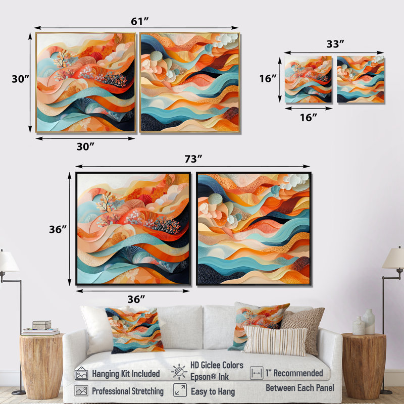 Abstrait corail vagues océaniques de l'éternité I - art mural corail - ensemble de 2 décorations murales modernes