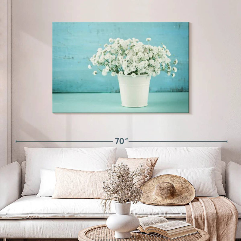 Harnek Gypsophila dans un vase blanc, H 30 po x l 45 po