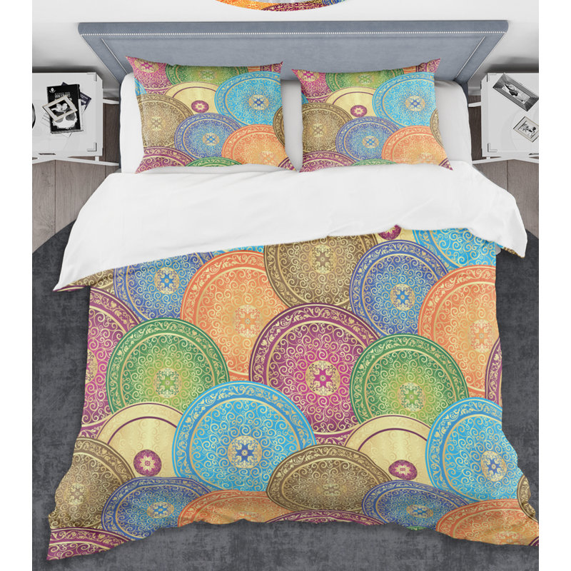 Ensemble de housse de couette circulaire rétro à iv mid-century, Housse simple + 1 taie décorative