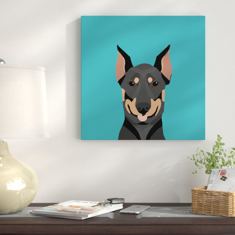 Doberman pinscher, impression sur toile tendue, H 18 po x l 18 po x P 1,5 po, Toile avec cadre noir, Pas de tapis