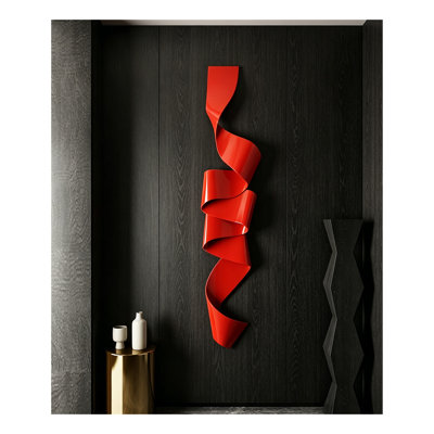 Modern Abstract Red Metal Ribbon Wall Sculpture