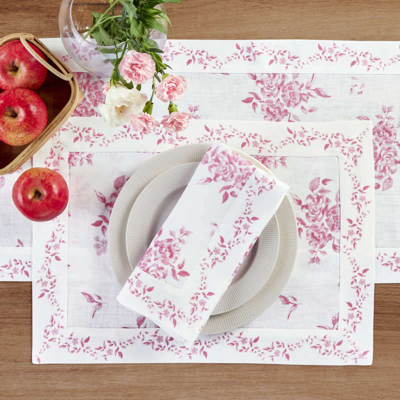 Jolie Fleur - 100% Pure Linen Dinner Napkins, Pink