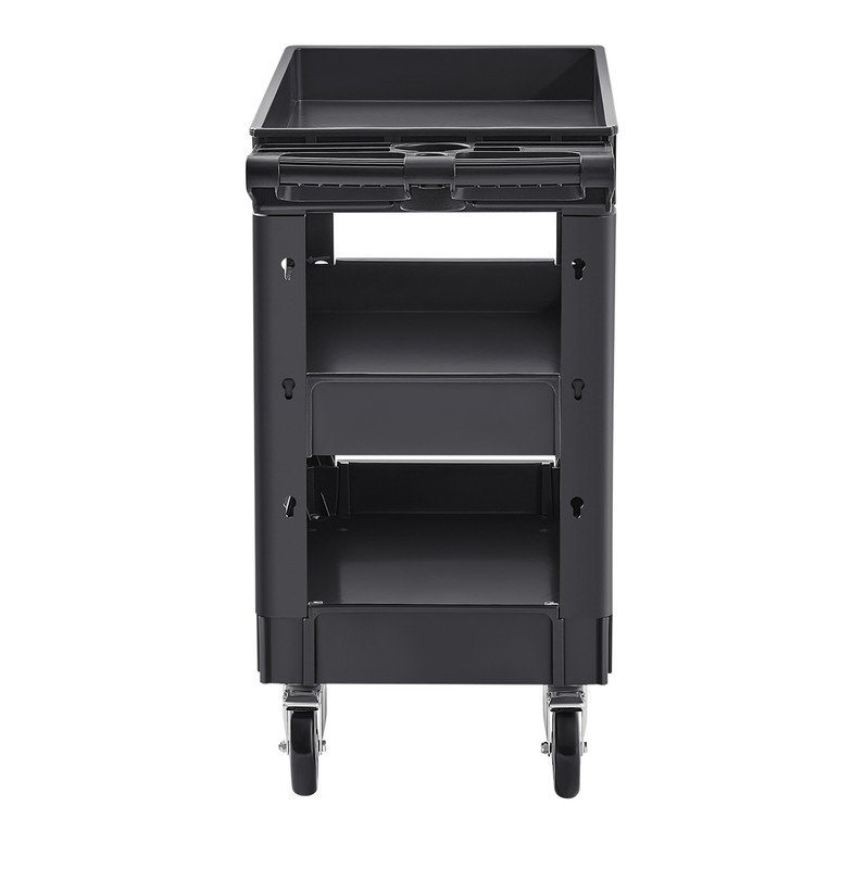 Chariot utilitaire, chariot utilitaire roulant en plastique robuste à 3 tablettes de 550 lb avec roulettes pivotantes à 360 ° (2 avec freins), tablette à bord moyen, poignée de rangement ergonomique pour entrepôt / garage / nettoyage