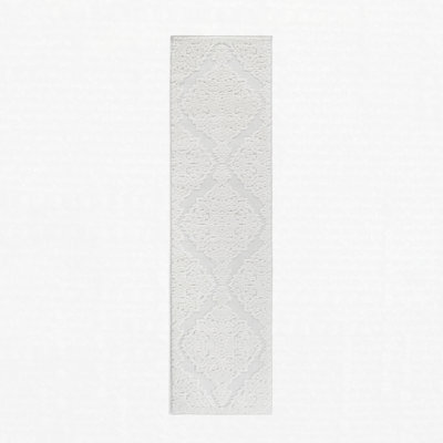 High-Low Medallion Runner Rug Polypropylene Stain Resistant Non-Shedding Cream 2'2" x 8'