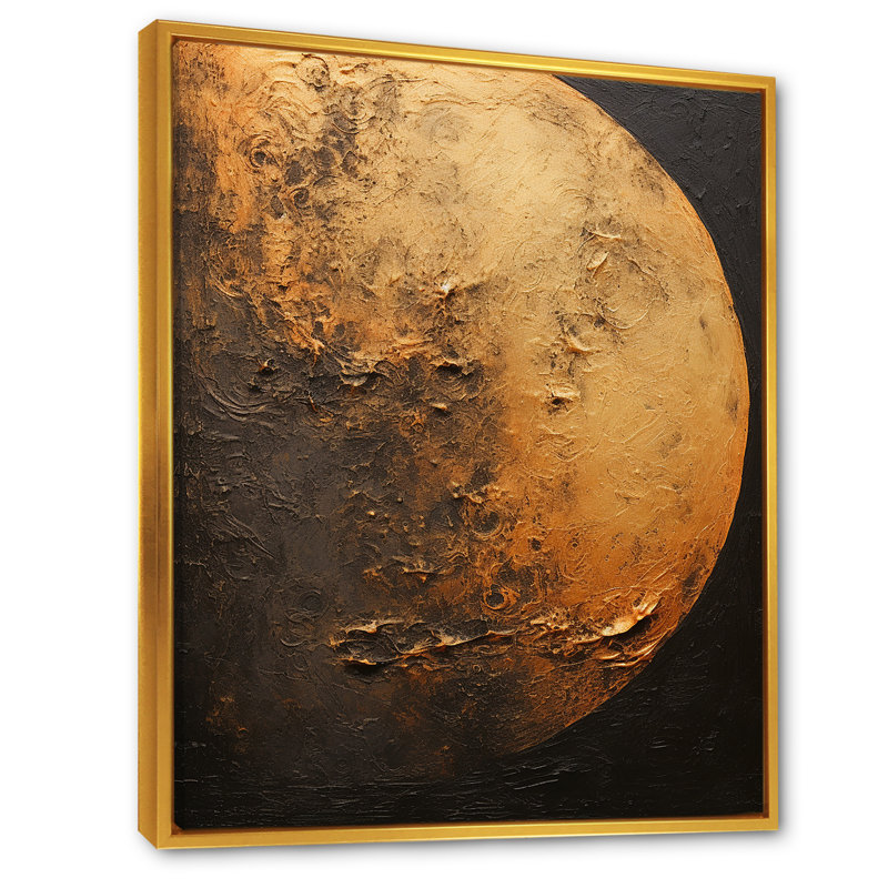 Décoration de lune en bronze I - décoration murale lune, Cadre flottant doré, H 32 po x l 24 po x P 1 po
