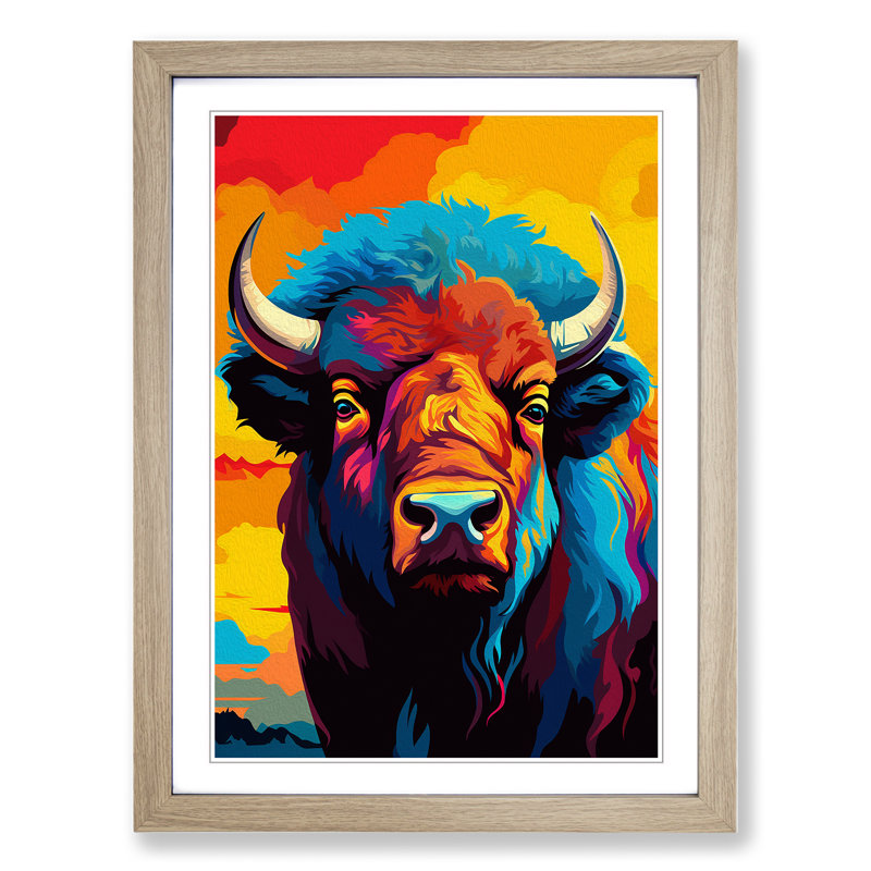 Bison Pop Art - Framed Print, Oak, 46cm H x 34cm W x 2cm D