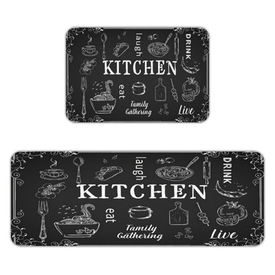 Set of 2 Kitchen Kitchen Mats Black Kitchen Pantry