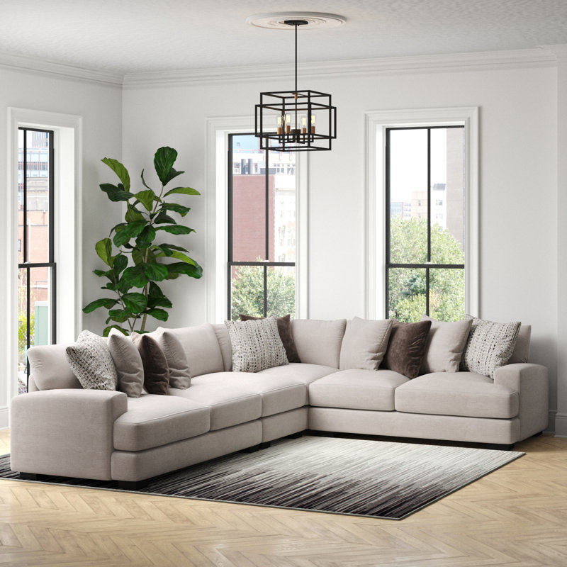 Ainsley 144" Wide Right Hand Facing Corner Sectional, Beige Polyester Blend