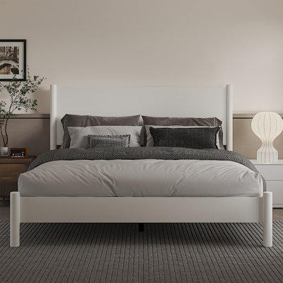 Full Platform Bed with Headboard, Wooden Slats Support, 7.3-inch Underbed Space, Noise-Free Design, Easy Assembly, White
