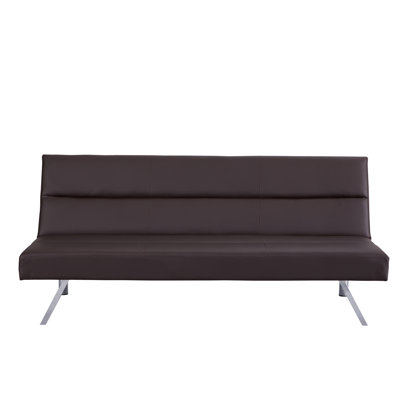 Futon Sofa Bed, Faux Leather Futon Couch, Modern Convertible Folding Sofa Bed Couch with Chrome Legs, Reclining Mini Couch by Ebern Designs
