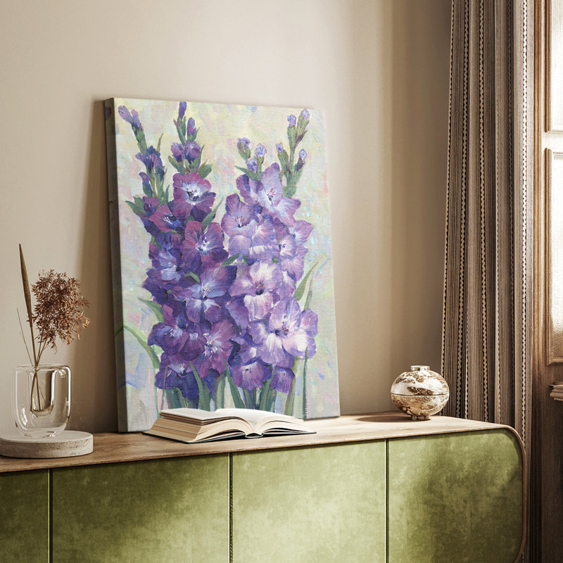 Glaïeuls en fleurs II - Cavas enveloppés de galerie, H 27 po x l 18 po