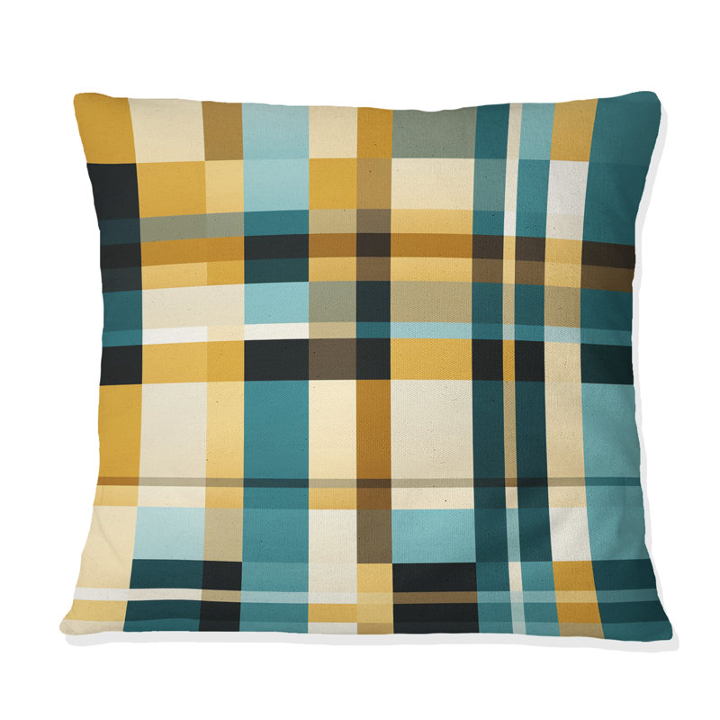 Coussin décoratif à motif vichy jaune chic - Abstrait corail multicolore azur - Coussin décoratif, H 18 po x l 18 po