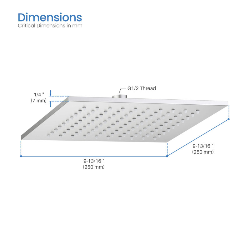 Pomme de douche à profil mince en métal 10 po Cube 1,75 gallons par minute, Nickel brossé